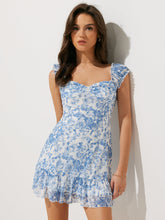 Kurzes Kleid mit Rüschen und Blumendruck